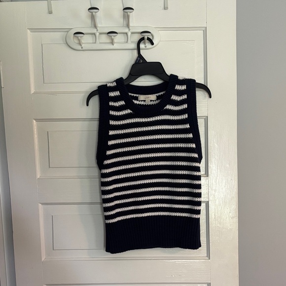 LOFT Dark Blue and White Striped Sweater - Picture 1 of 4